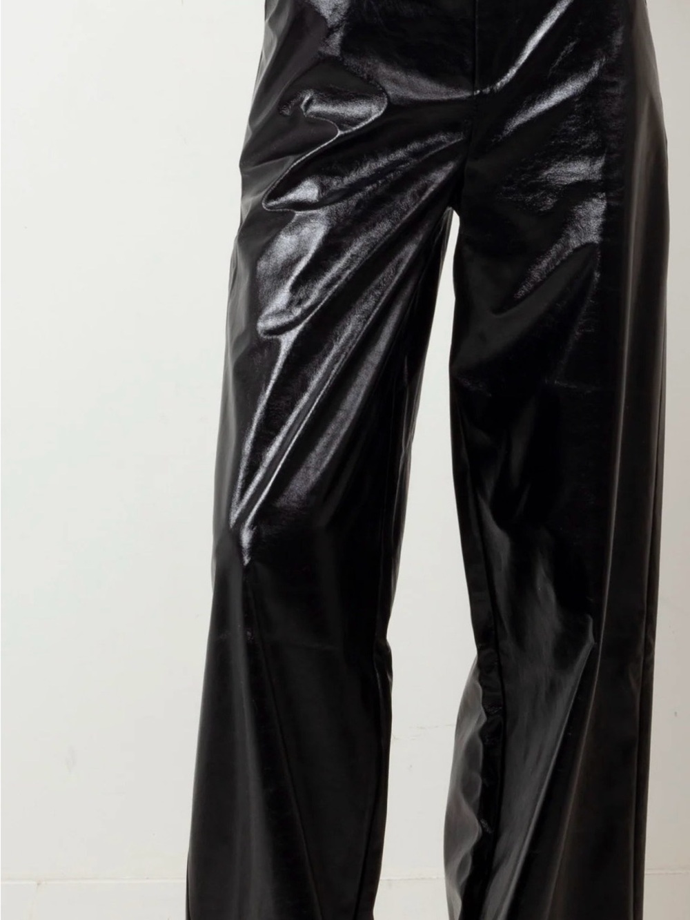Wide Leg Patent Faux Leather Pants - Black